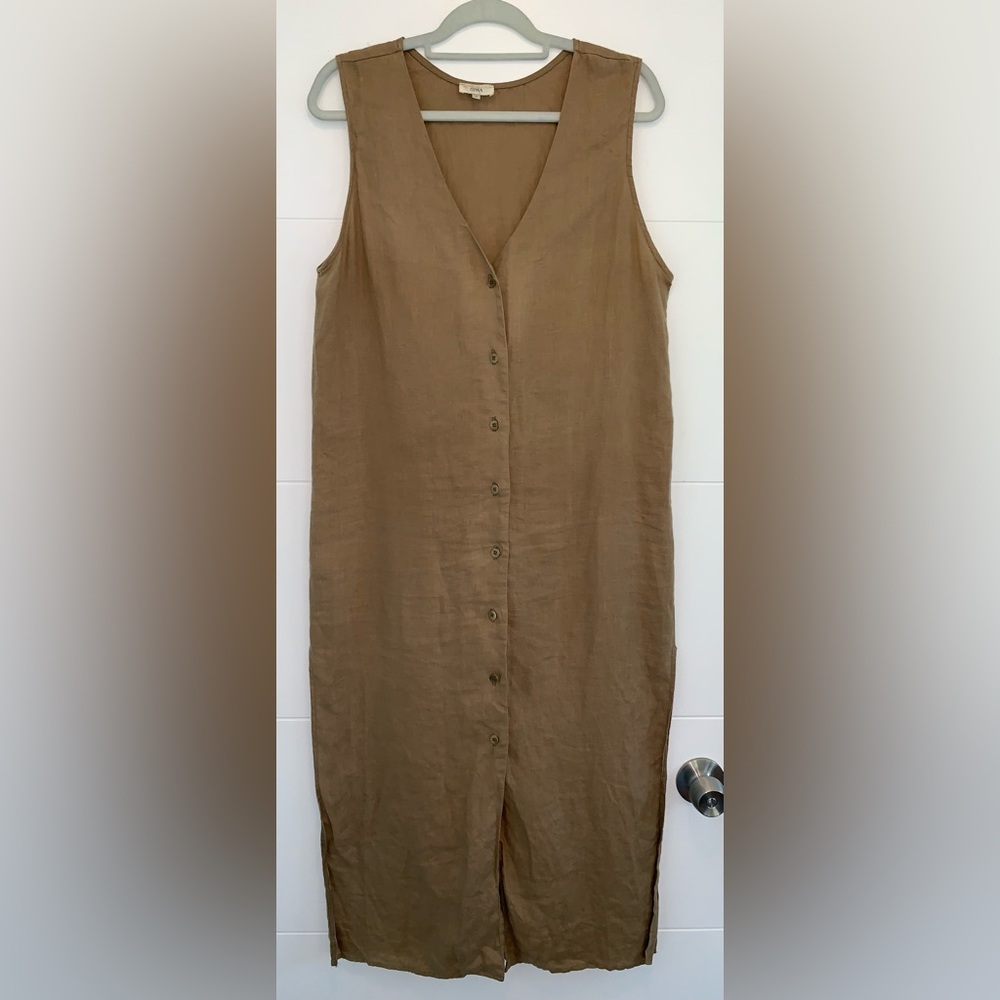 Ozma Linen BILLIE DRESS Maxi Midi Tan Brown small